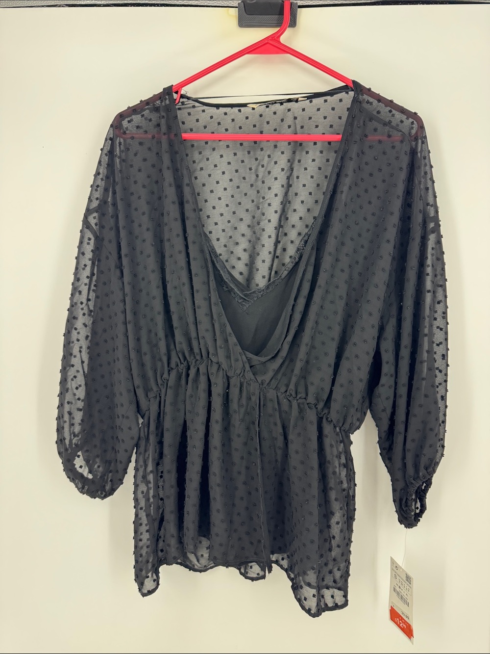 Black Sheer Dotted V-Neck Women’s Top